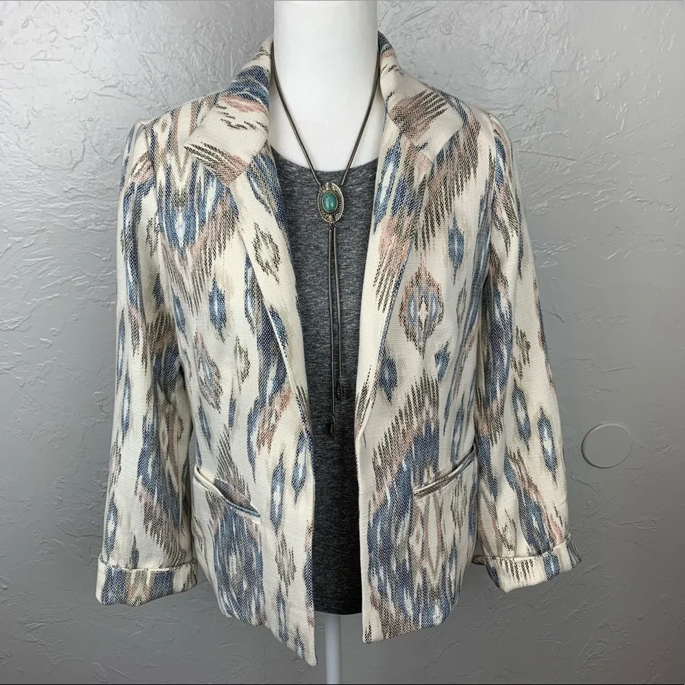 Chico’s Aztec Boho Western woven ikat open front Blazer 0 or Sm - Picture 1 of 9